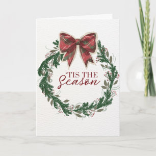 Vintage, Christmas Card with Plaid Bow
