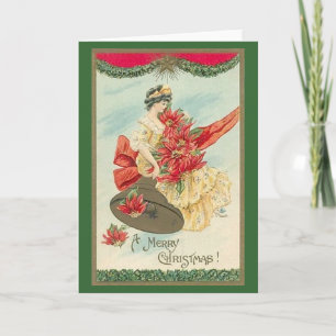 Vintage Christmas Card with Victorian Woman