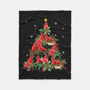 Vintage Christmas Cardinal Birds Snowings Xmas Tre Fleece Blanket