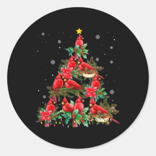 Vintage Christmas Cardinal Birds Tree Lights Funny Classic Round Sticker