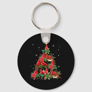 Vintage Christmas Cardinal Birds Tree Lights Funny Key Ring