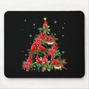Vintage Christmas Cardinal Birds Tree Lights Funny Mouse Mat
