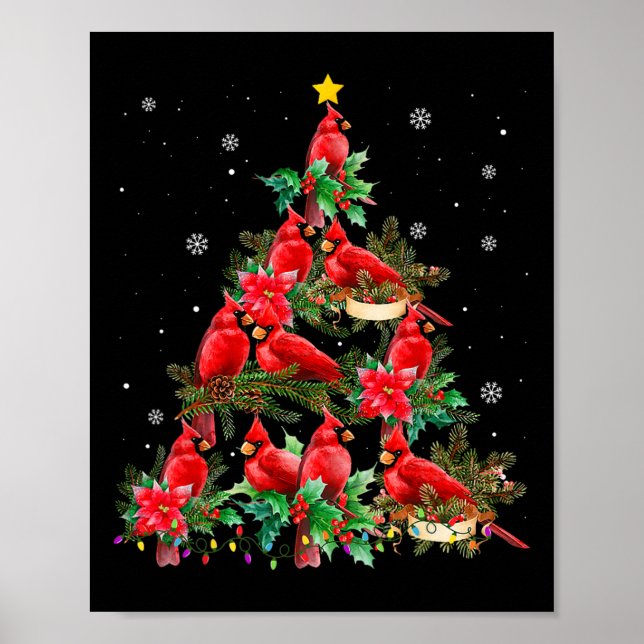 Vintage Christmas Cardinal Birds Tree Lights Funny Poster (Front)