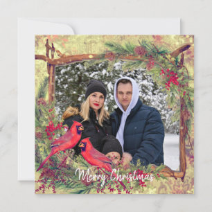 Vintage Christmas cardinals photo frame Holiday Card