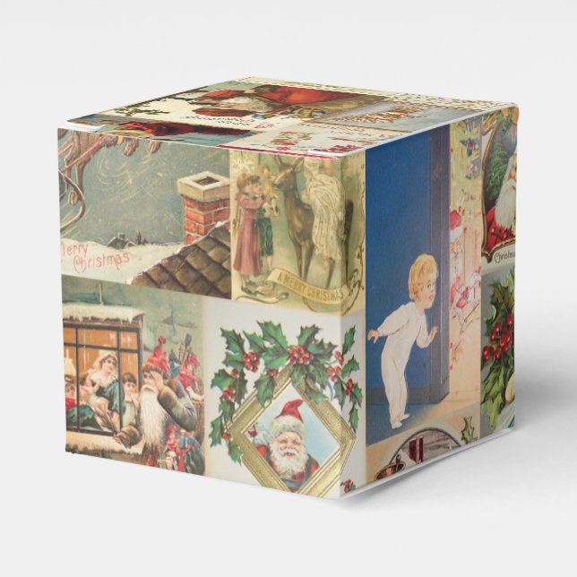 Vintage Christmas Cards Holiday Pattern Favour Box (Front Side)