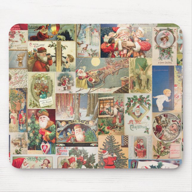 Vintage Christmas Cards Holiday Pattern Mouse Mat (Front)
