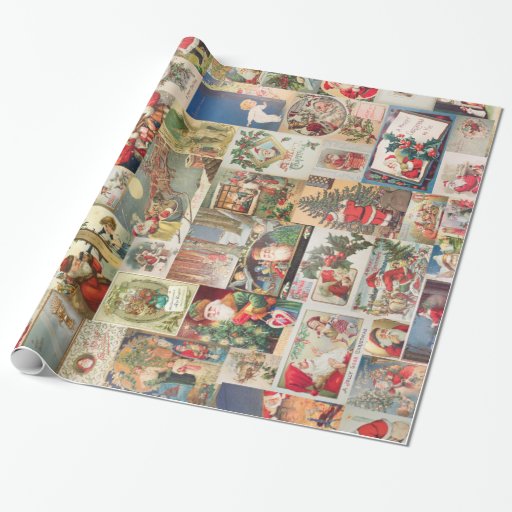 Image of Vintage Christmas Cards Holiday Pattern Wrapping Paper