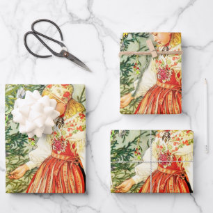 Vintage Christmas Carl Larsson Swedish Wrapping Paper Sheet