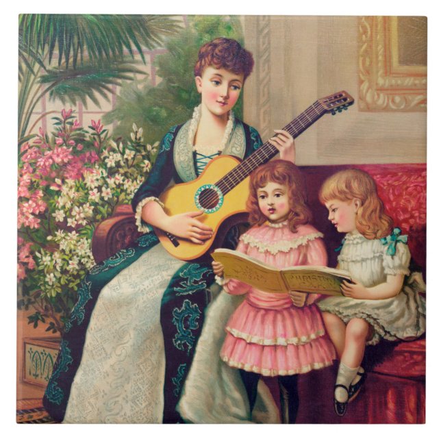 Vintage Christmas Carol, 1888 lithograph, Tile (Front)