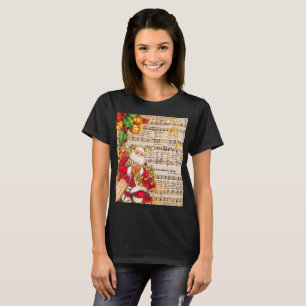 Vintage Christmas Carol Music and Santa T-Shirt