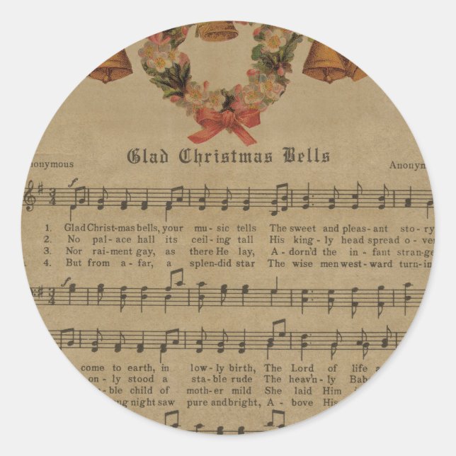 Vintage Christmas Carol Music Sheet Classic Round Sticker (Front)