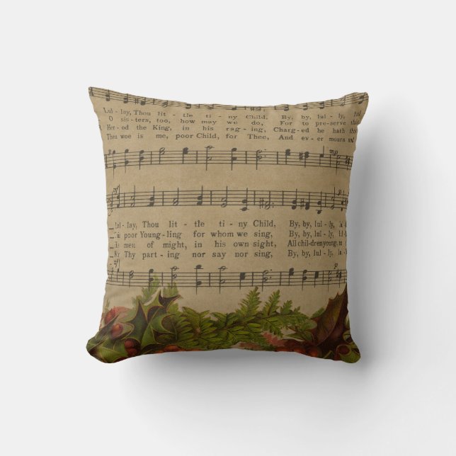 Vintage Christmas Carol Music Sheet Cushion (Front)