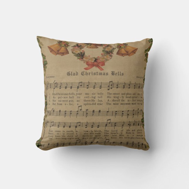 Vintage Christmas Carol Music Sheet Cushion (Front)