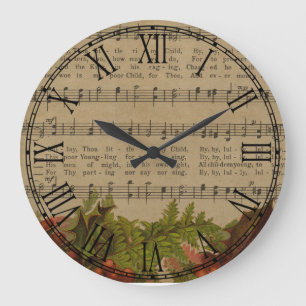 Vintage Christmas Carol Music Sheet Large Clock