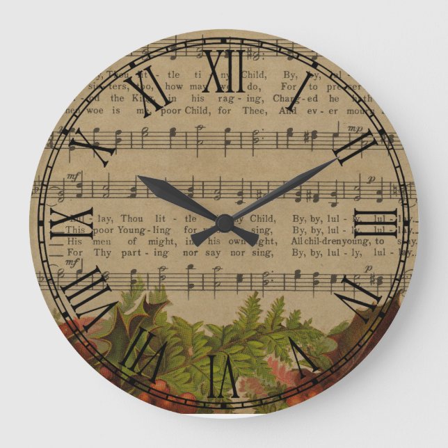 Vintage Christmas Carol Music Sheet Large Clock (Front)