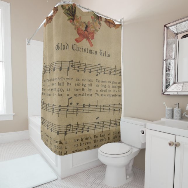 Vintage Christmas Carol Music Sheet Shower Curtain (In Situ)