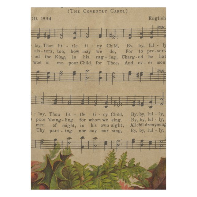Vintage Christmas Carol Music Sheet Tablecloth (Front)
