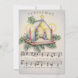 Vintage Christmas Carol Nativity Scene Holiday Card