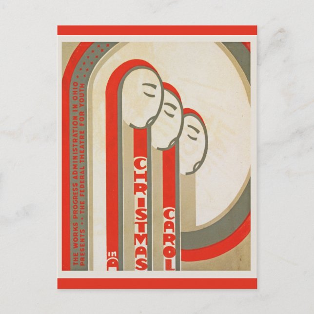 Vintage Christmas Carol WPA Retro Postcard (Front)