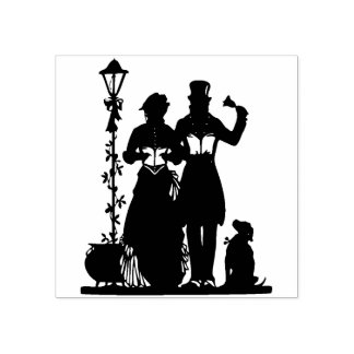 Vintage Christmas Carolers and Dog Rubber Stamp