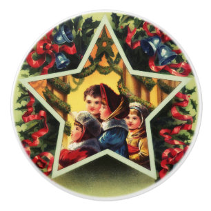 Vintage Christmas Carolers Ceramic Knob
