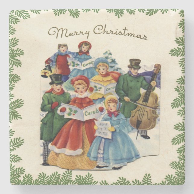 Vintage Christmas Carolers Christmas Stone Coaster (Front)
