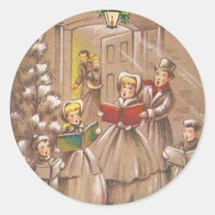 Vintage Christmas Carolers Classic Round Sticker
