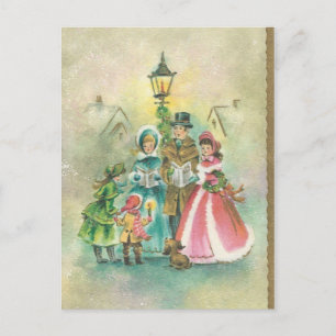 Vintage Christmas Carolers Holiday Postcard