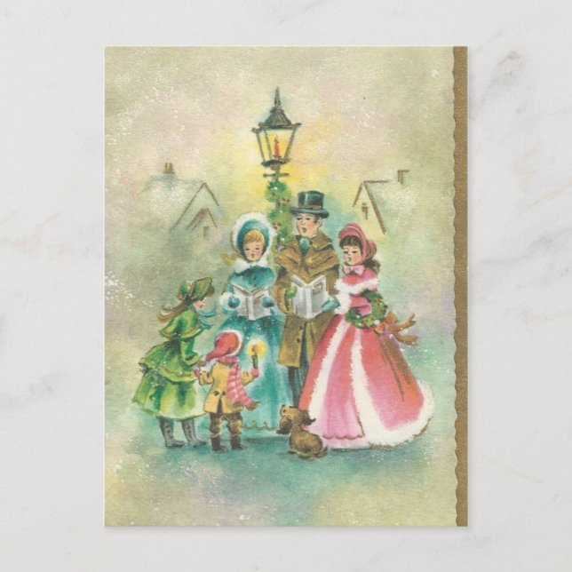 Vintage Christmas Carolers Holiday Postcard (Front)