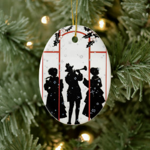 Vintage Christmas Carolers Silhouette Illustration Ceramic Tree Decoration