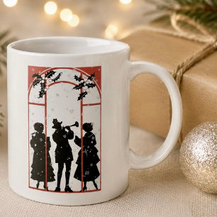 Vintage Christmas Carolers Silhouette Illustration Coffee Mug