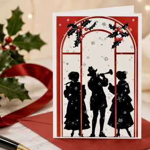 Vintage Christmas Carolers Silhouette Illustration Holiday Card