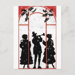 Vintage Christmas Carolers Silhouette Illustration Holiday Postcard