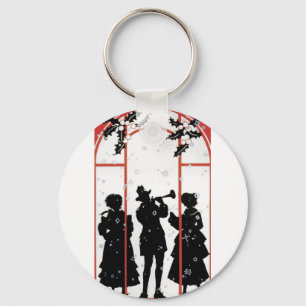 Vintage Christmas Carolers Silhouette Illustration Key Ring