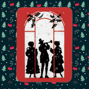 Vintage Christmas Carolers Silhouette Illustration Magnet
