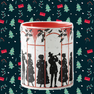 Vintage Christmas Carolers Silhouette Illustration Mug