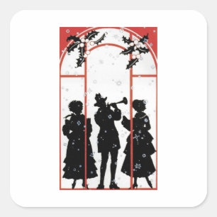 Vintage Christmas Carolers Silhouette Illustration Square Sticker