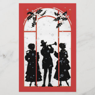 Vintage Christmas Carolers Silhouette Illustration Stationery