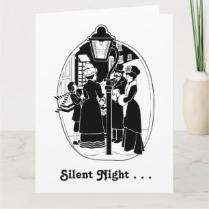 Vintage Christmas Carolers Singing Black White Card