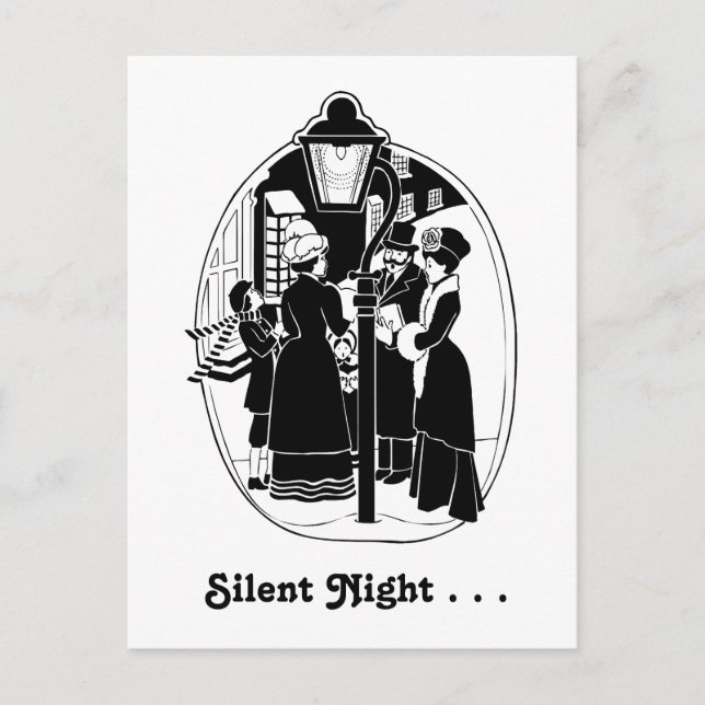 Vintage Christmas Carolers Singing Black White Postcard (Front)