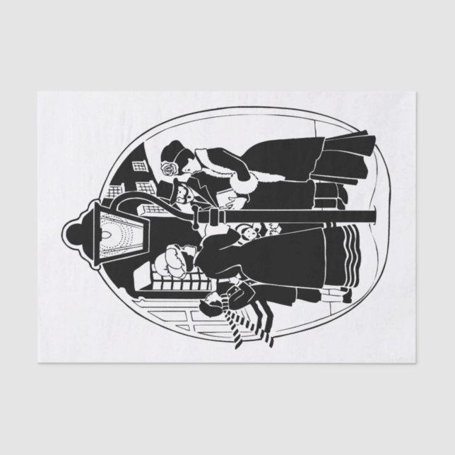 Vintage Christmas Carolers Singing Black White Tissue Paper (Front)