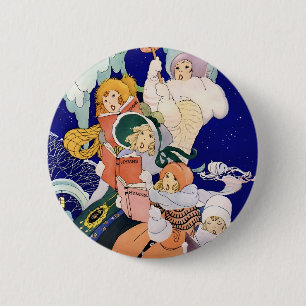 Vintage Christmas Carolers Under the Stars 6 Cm Round Badge