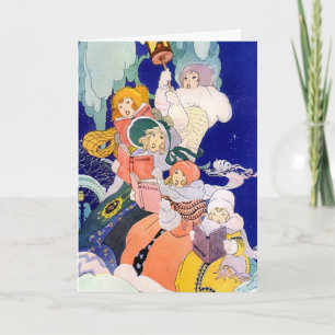 Vintage Christmas Carolers Under the Stars Holiday Card