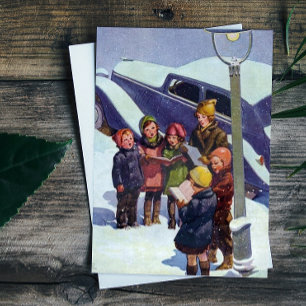 Vintage Christmas Carolers Under the Stars Holiday Card