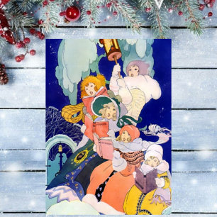 Vintage Christmas Carolers Under the Stars Holiday Postcard