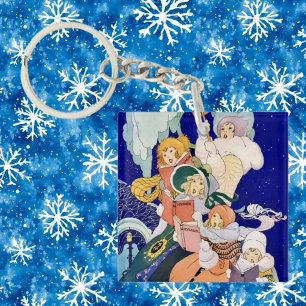 Vintage Christmas Carolers Under the Stars Key Ring
