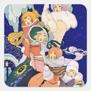 Vintage Christmas Carolers Under the Stars Square Sticker
