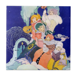 Vintage Christmas Carolers Under the Stars Tile