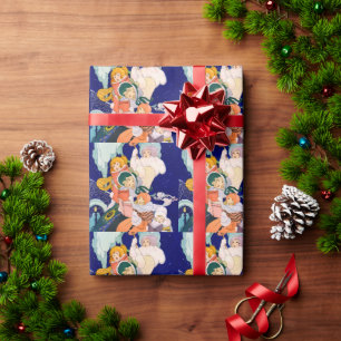 Vintage Christmas Carolers Under the Stars Wrapping Paper