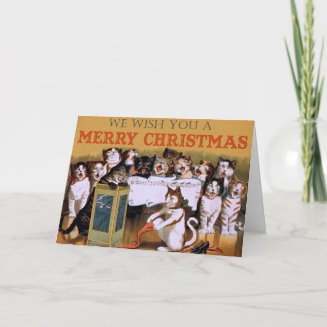 Vintage - Christmas Caroling Cats, Holiday Card (Front)